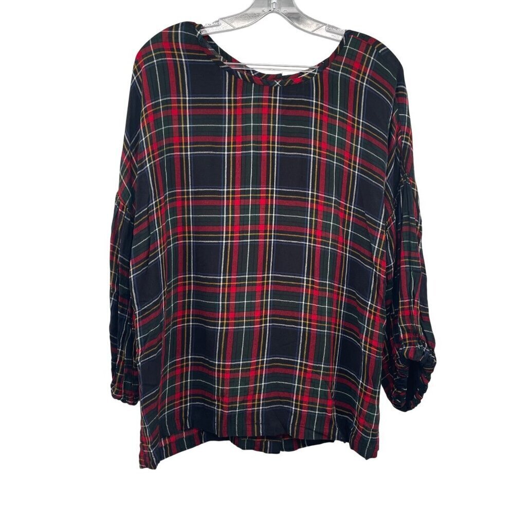 LOFT Womens Plaid Top Button Back Long Sleeve Multicolor Size Large